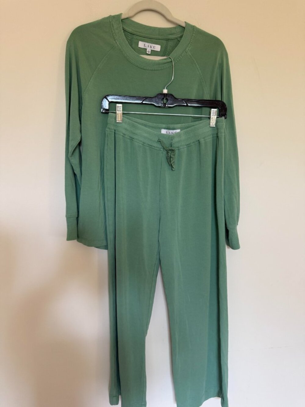 LAKE Raglan Wide Leg Pants Relax Pajama Set Modal Cotton Lounge Green - Small